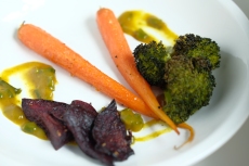 broccoli, beets, carrots, yellow curry